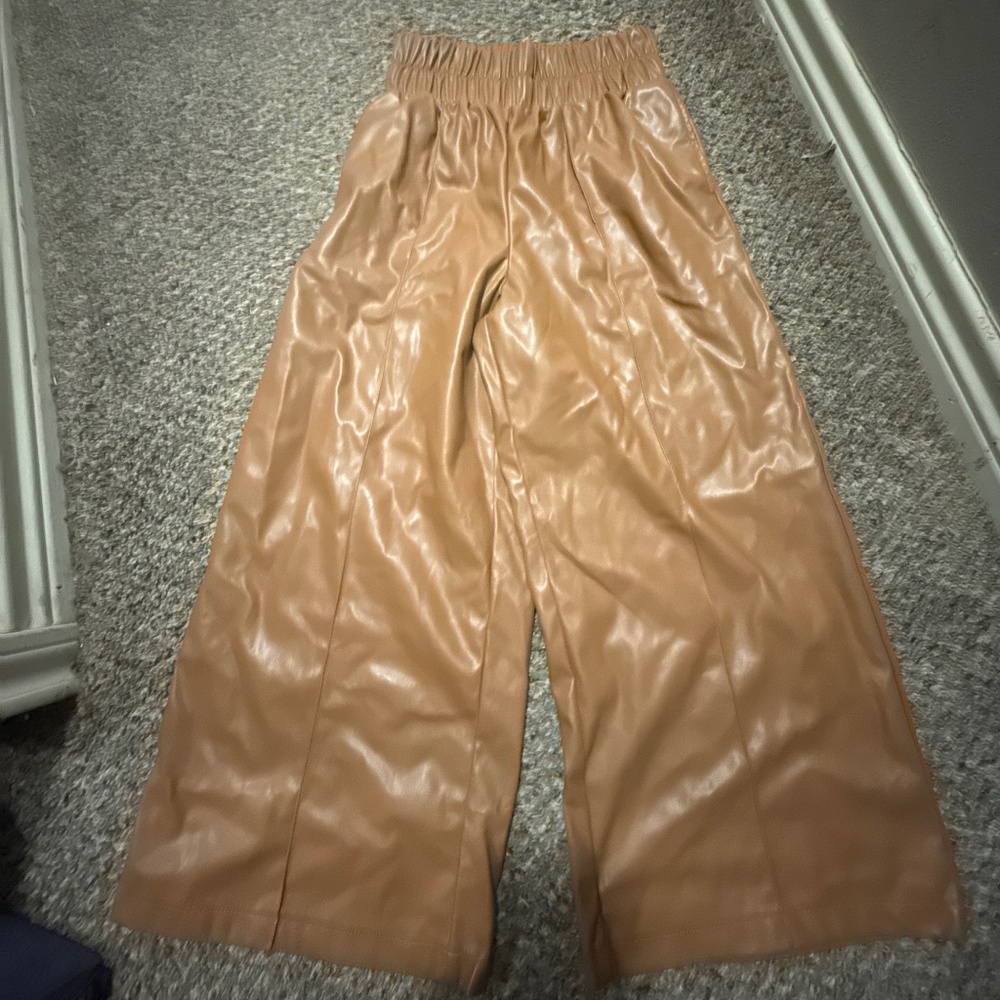 Tan Wide leg leather capris